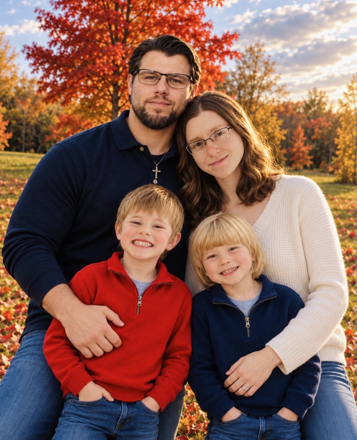 Sean Bennett with his family in Vermont fall foliage