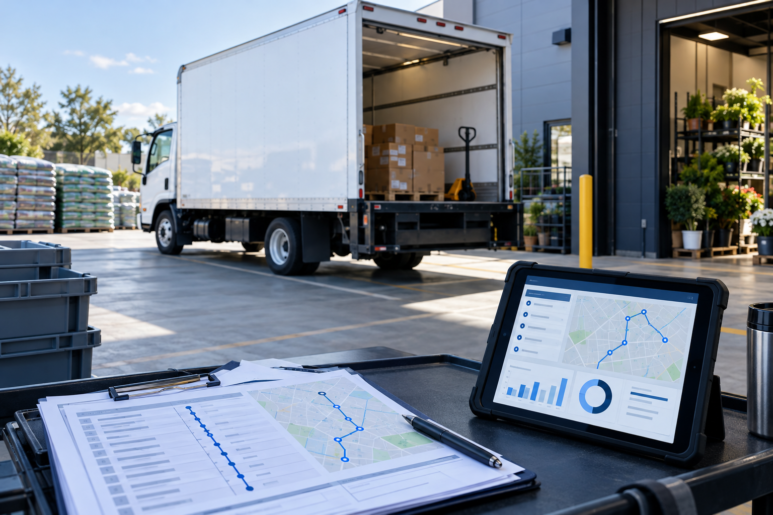 Commercial route stabilization with a delivery vehicle and route-control tablet